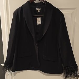 Black Feather-Trimmed Women's Jacket, xl NWT